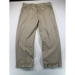 Faconnable Khaki Pants Mens 38x30 Pleated Classic Fit Cuffed Cotton